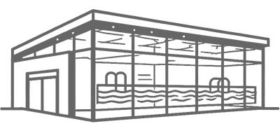 Öffentliches Gebäude – Kommunalbau Symbolische Darstellung eines öffentlichen Gebäudes mit Glasfassade für den Bereich Kommunalbau